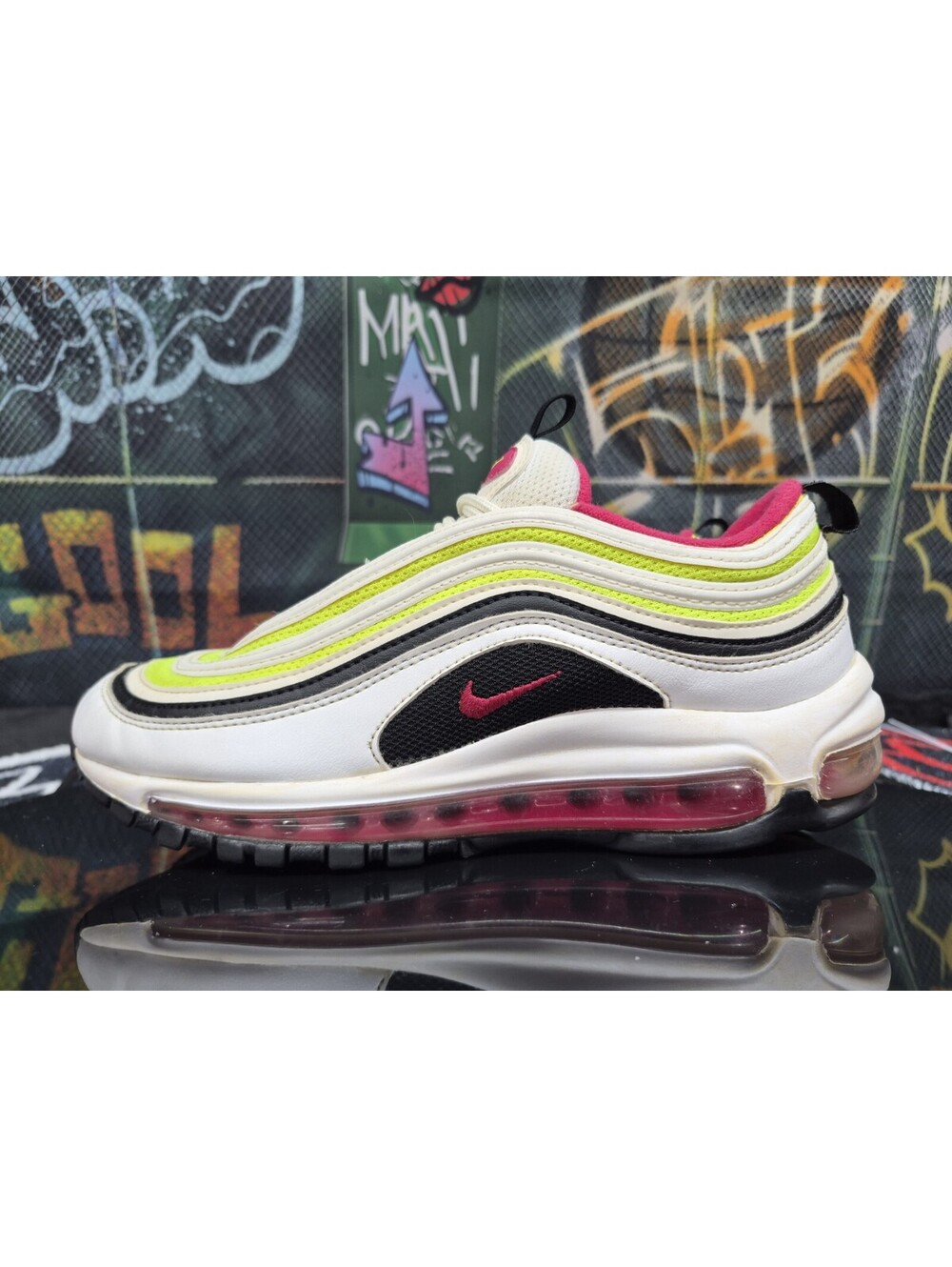 Nike Air Max 97 White Pink-Black-Volt (CJ9978 100) Size 6.5Y Youth /Women’s 8